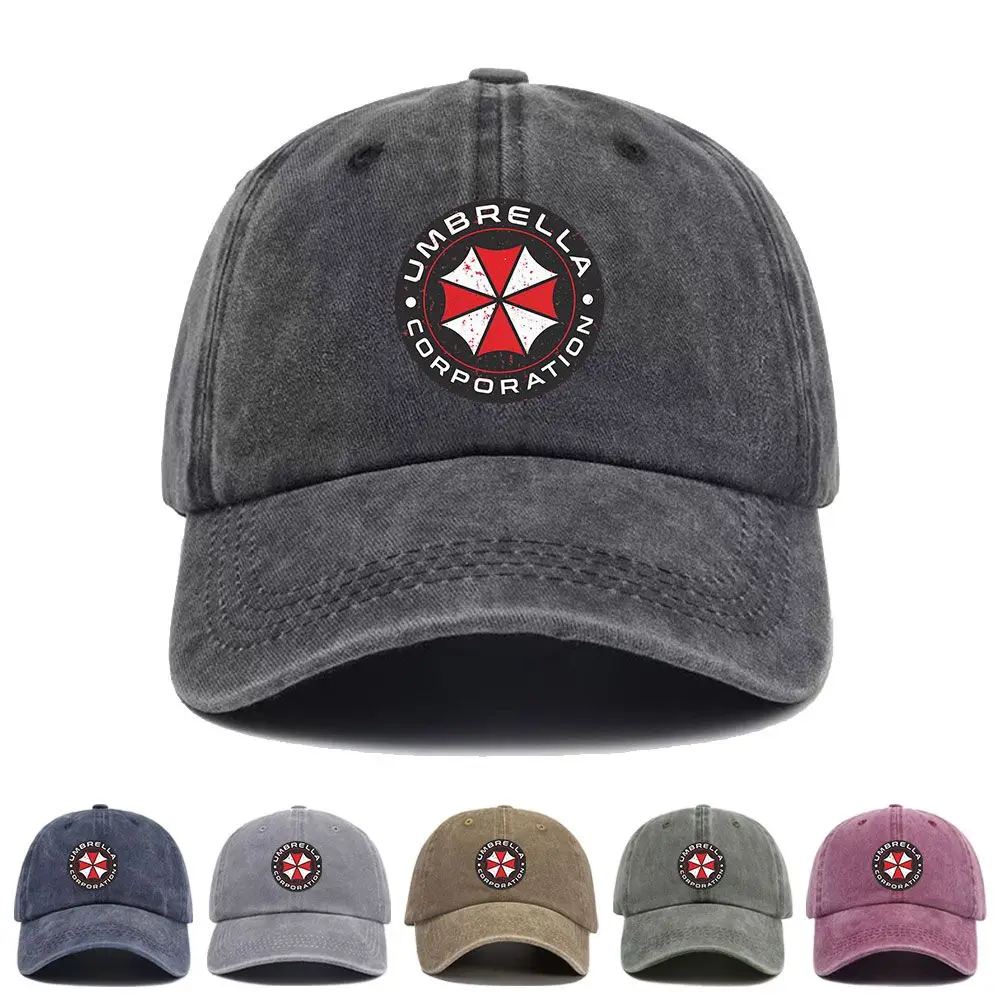 Vintage Washed Baseball Cap Umbrella Corporation Print Graphic Unisex Streetwear Casual Trucker Style Summer Cotton Sun Hat