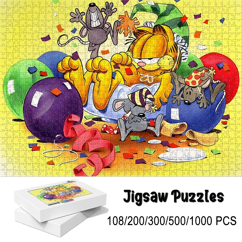 

Деревянный пазл «Гарфилд: Ленивый праздник с мышками» для дня рождения, 108/200/300/500/1000 элементов, в цветной коробке