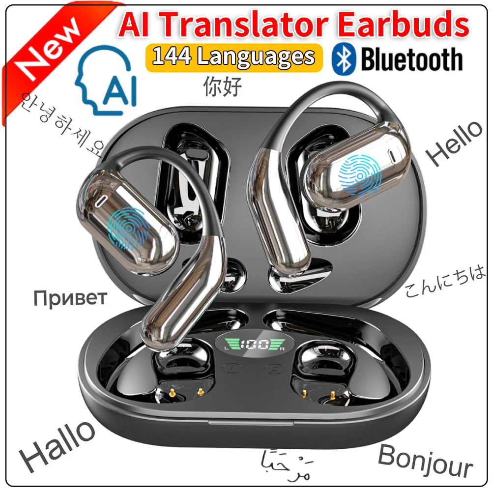 AI Translator Earbuds Real-Time Translators Headphones 144 Languages voice translator Wireless Bluetooth Earphones For Travel