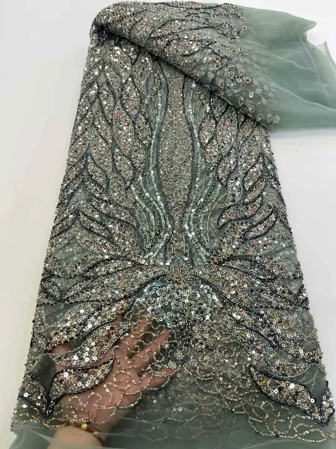 Tela de encaje de tul francés 2025, tela de encaje de alta calidad, 5 yardas, tela de encaje de malla de moda para coser vestido de mujer-XC