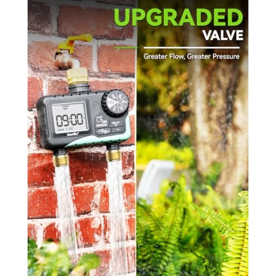 2 Zone Sprinkler Timer for Garden Hose Use with Brass Inlet/Outlet Blue Rain Delay Manual/Automatic Irrigation Control - view 4