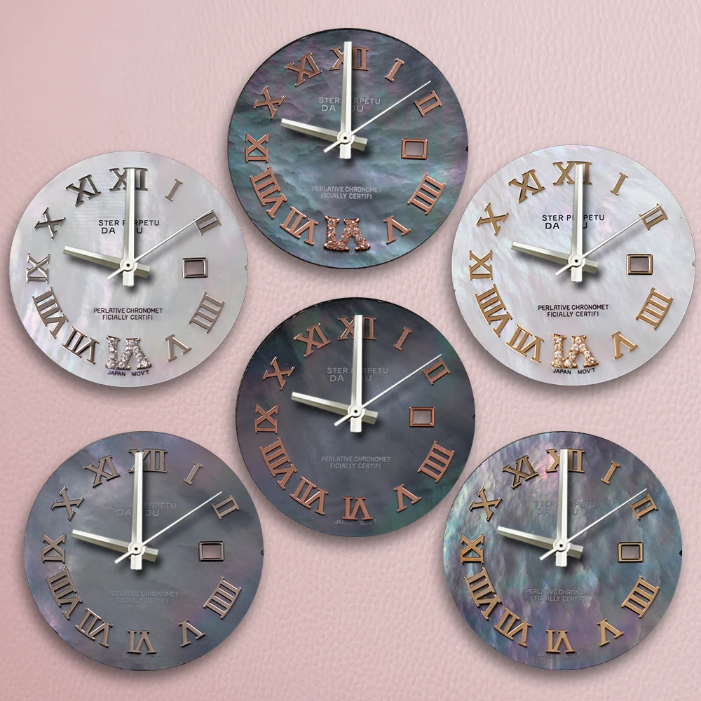 S-Logo, 24,5 mm, römisches Zifferblatt, Muschelzifferblatt, diamantfarbenes Zifferblatt, geeignet für NH05-Uhrwerk, kein leuchtendes Uhrenmodifikationszubehör