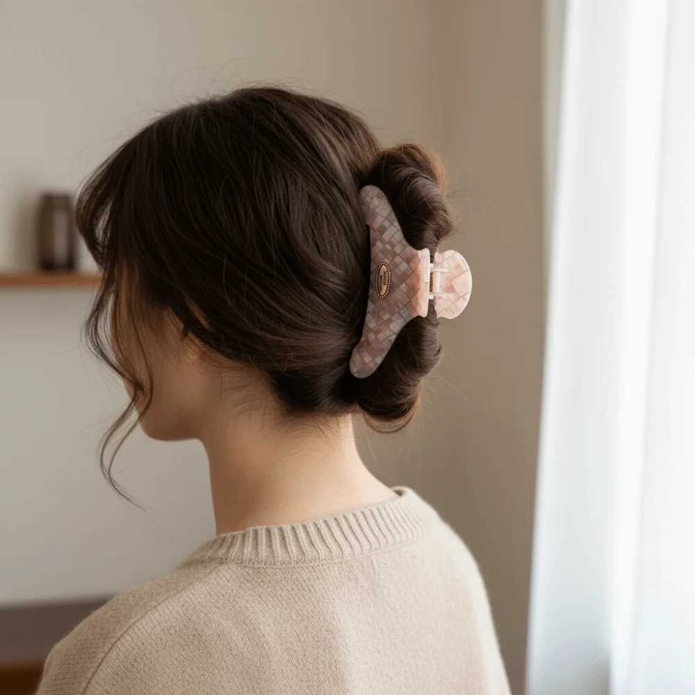 

Creative Butterfly Pink Plaid Hair Claw PVC Hairpin Checkered Hair Clip Headdress Acrylic Cloud Shark Clip Daily