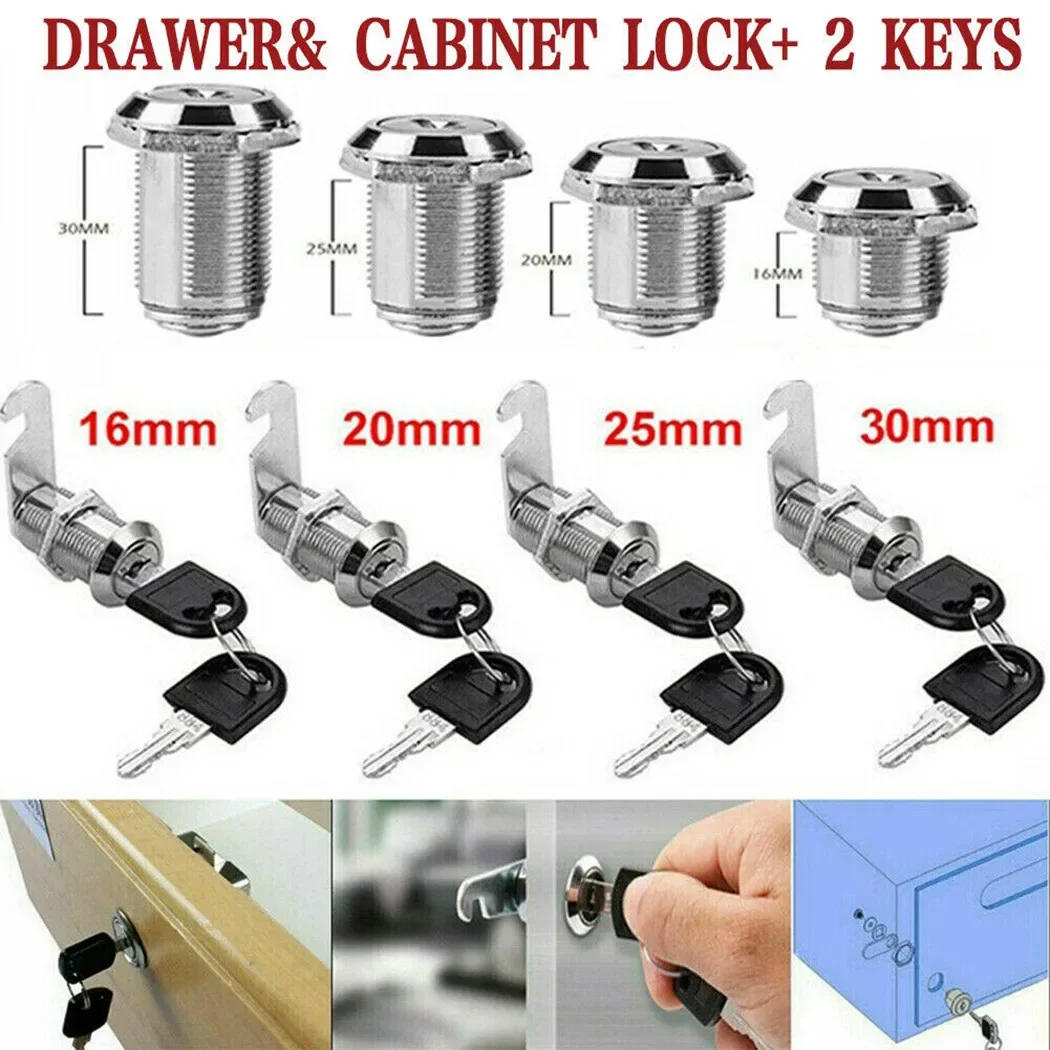 Drawer Cabinet Lock Mail Box Locker Cam Lock Cupboard Door Tongue Lock With 2 Key Furniture Hardware 16mm 20mm, 25mm 30mm 4 Size