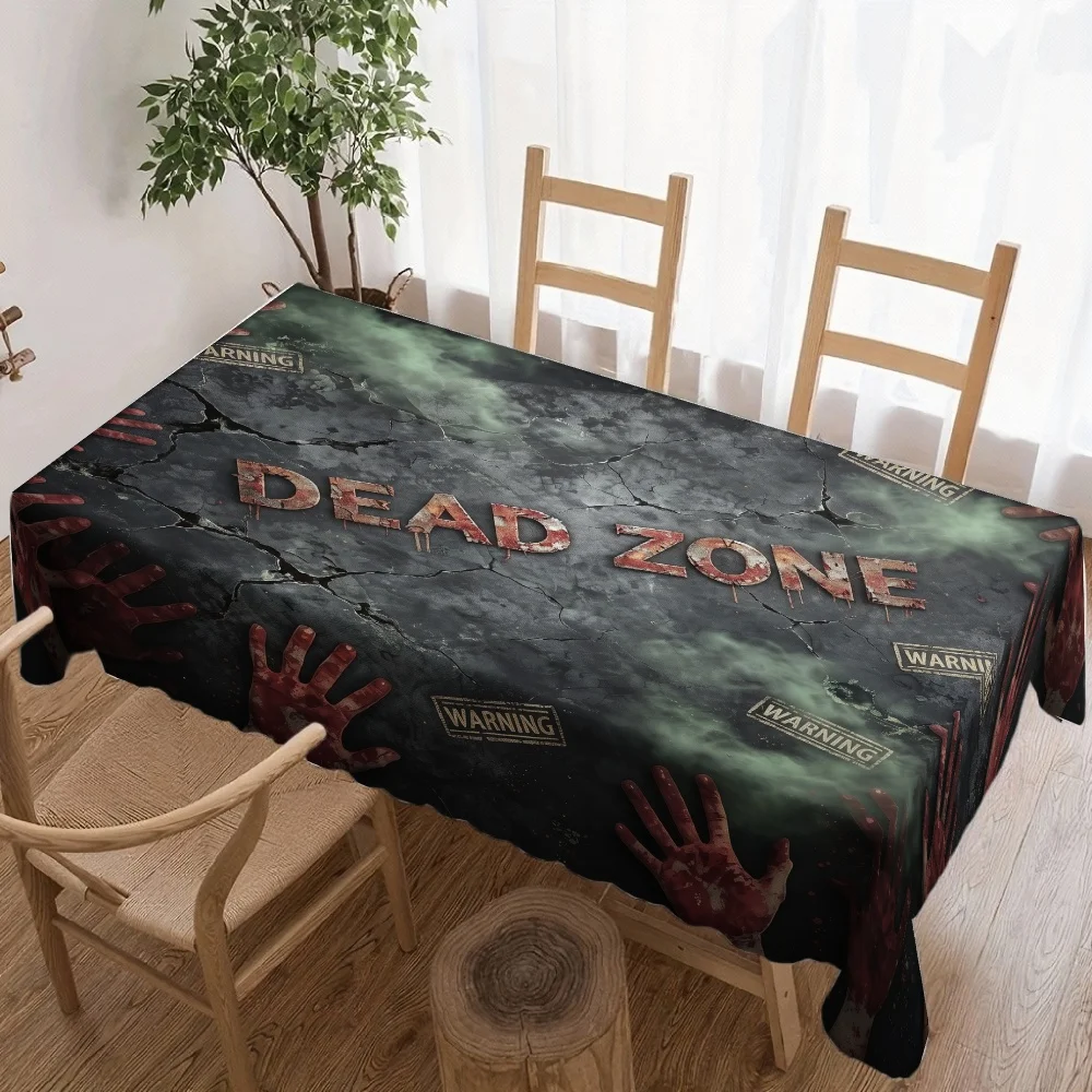Halloween Rectangle Table Cloth Dead Zone Bloody Handprint Crack Ground Table Cover for Halloween Kitchen Dining Table Decor