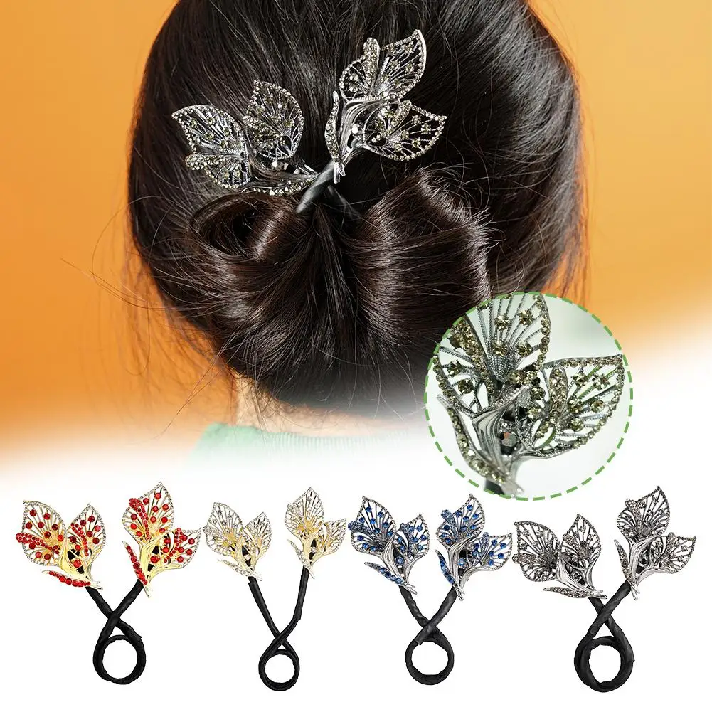 Rhinestone Flower Hair Clip Elegant Exquisite Lazy Hair Curler Retro Shinning Ponytail Headwear For Women Hair Accessories