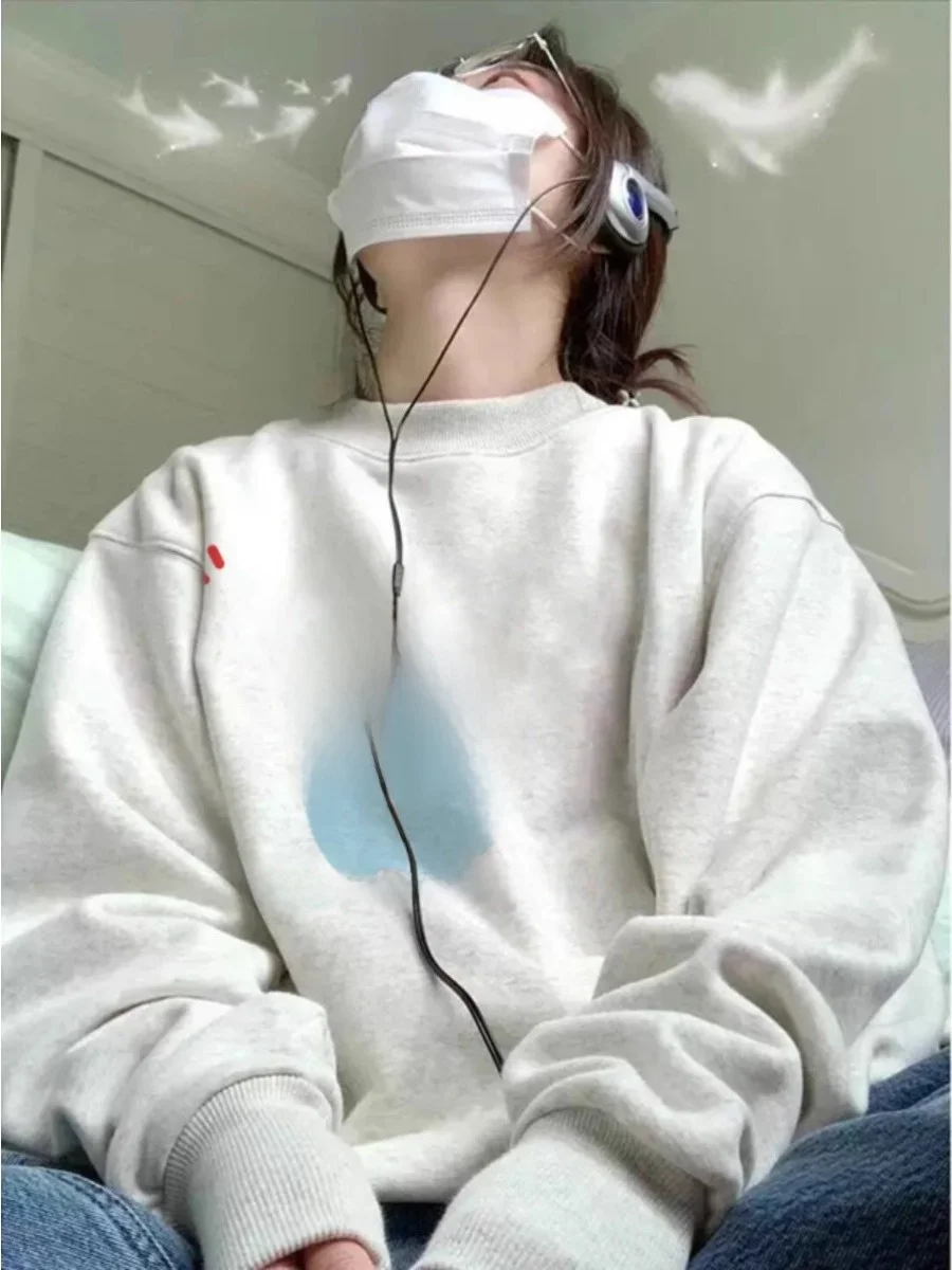 

Толстовка с подкладкой American Sle Fce, модный теплый топ INS, мужская свободная корейская версия, верхняя одежда для женщин