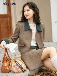 MISHOW Fashion Retro Plaid Coat Half pleated Skirt Separately 2024 Autumn Wool Jacket Retro Skirt Office Lady MXC47W0154