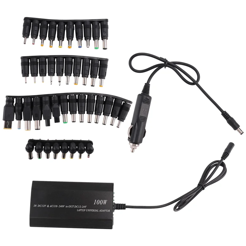 AED7-Adaptor Daya AC 5V-24V Universal Pengisi Daya Rumah Mobil Dapat Disesuaikan Catu Daya USB5V Laptop 100W 5A dengan 34 Buah Konektor DC