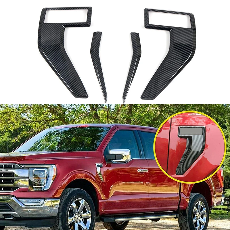 

Car Side Fender Badge Emblem Air Vent Outlet Trim Cover For Ford F150 F-150 2021 2022 Carbon Fiber Grain Auto Exterior Decor