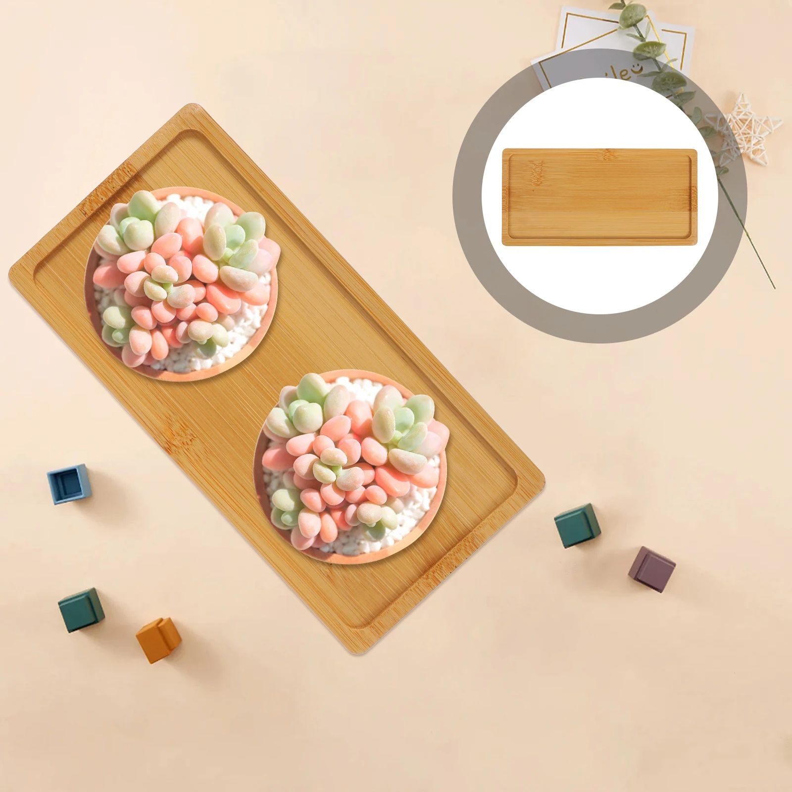 

Succulent Bamboo Planter Tray Snacks Drainage Rectangle Beige Charcuterie Boards