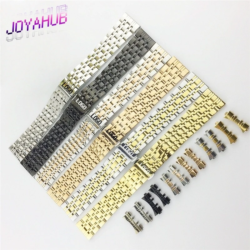 

Customized Logo Luxury Stainless Steel Solid Watch Strap Seven Bead Steel Double Button Butterfly Buckle Flat Head Dual Use OEM