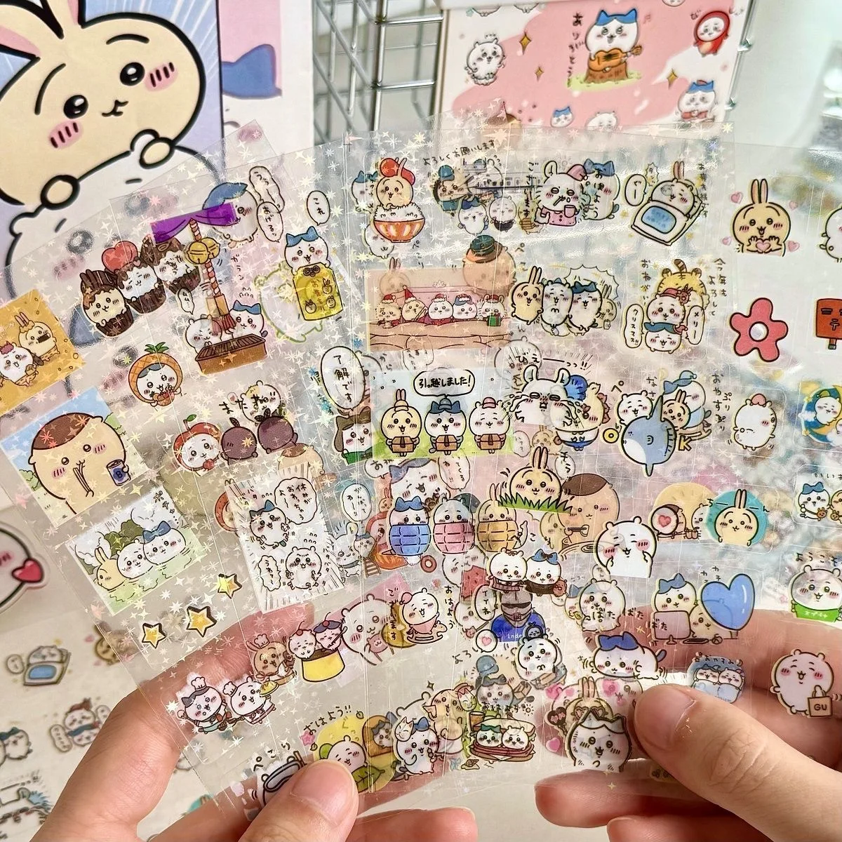 10PCS Cartoon Chiikawa Cute Stickers Die-cutting Sticker Anime DIY Handbooks Material Flashing Laser Sticker Kids Toy Gift image 2