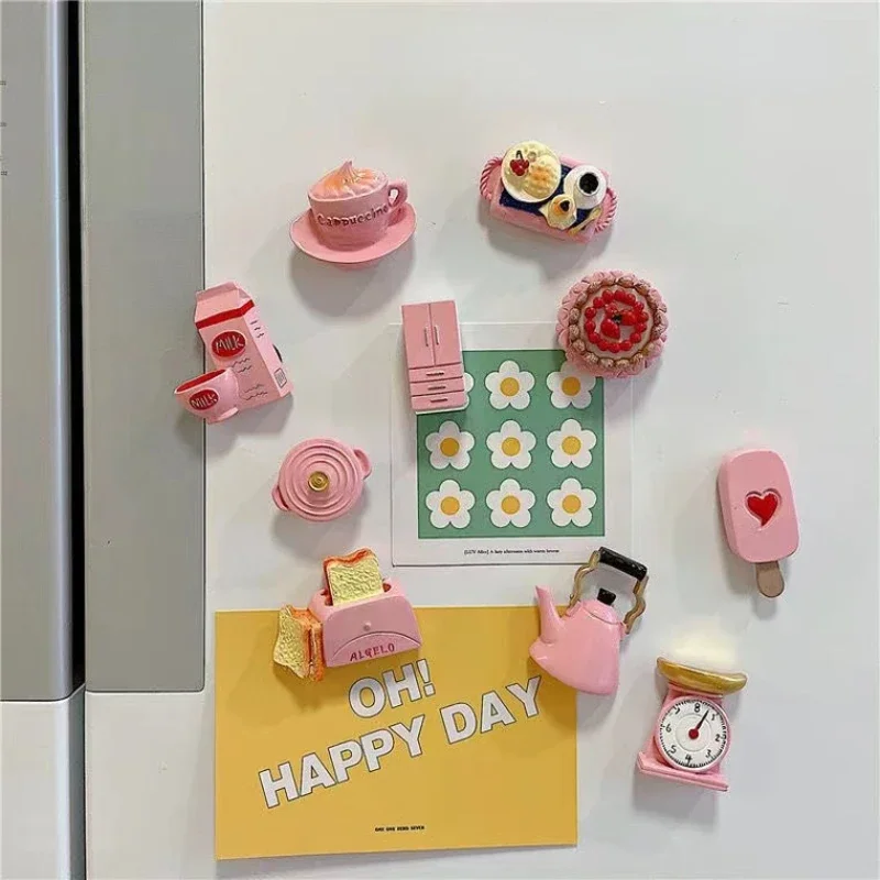 The Girl Is Cute Creative Resin Refrigerator Magnets Emulating Cake and Milk Mini Kitchen Utensils  Home Decor