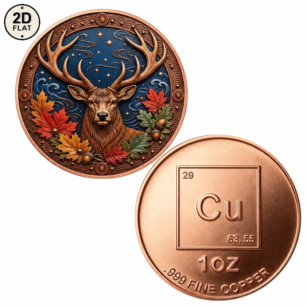 1pc 1 OZ .999 Fine Copper Vintage Mystic Elk Stag Collectible Coin Forest Stag Deer Commemorative Medal Gifts for Wildlife Fans