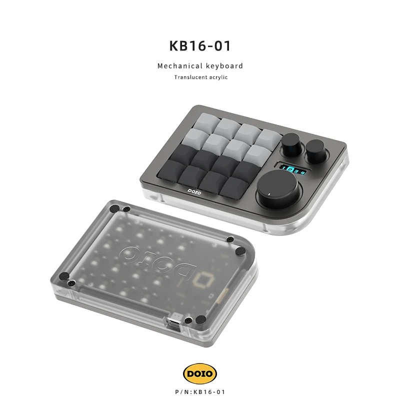 DOIO KB16 16 キー ミニ キー、3 つのノブ、メカニカル キーボード