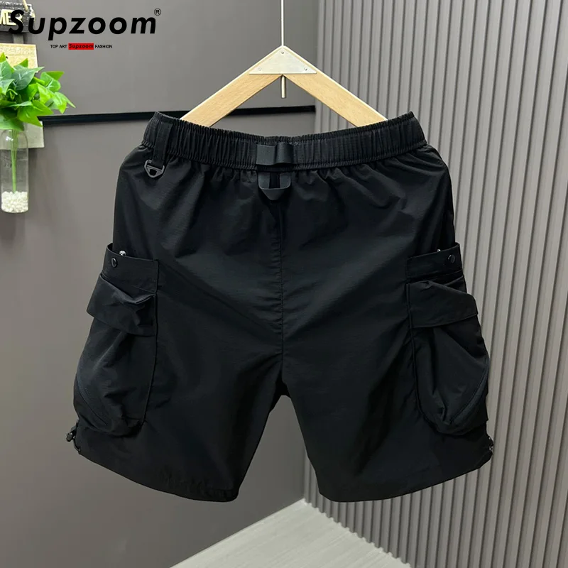 Supzoom New Arrival Top Fashion Summer Loose Casual Belt Design High Street Trendy Stitching Pocket Personalized Shorts Men