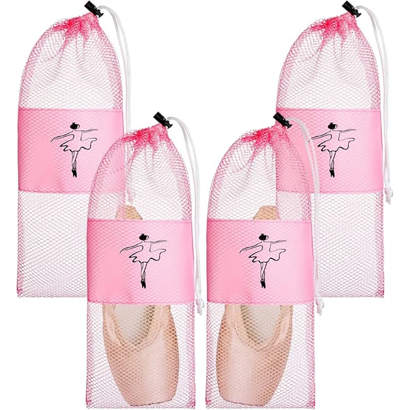 Pointe Shoe Bag, Pink Mesh Drawstring Shoe Pouch For Ballet Dance Shoes, Ideal For Women And Girls, Medium Size