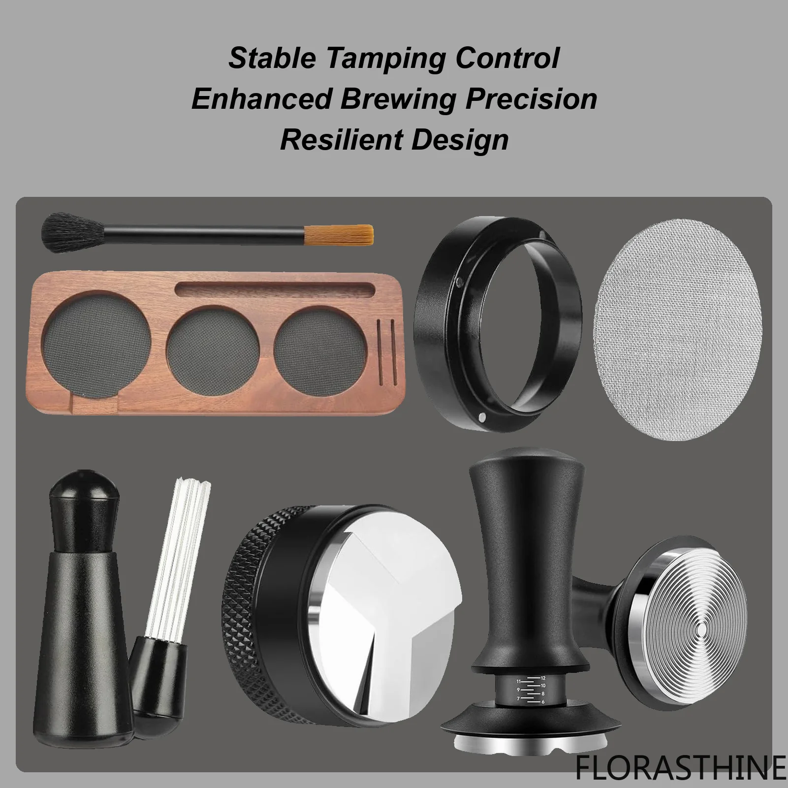 7pcs Espresso Accessories Kit 51mm B-arista Kit Portable Coffee Gadget Press Espresso Tamper with Dispenser Press Pad