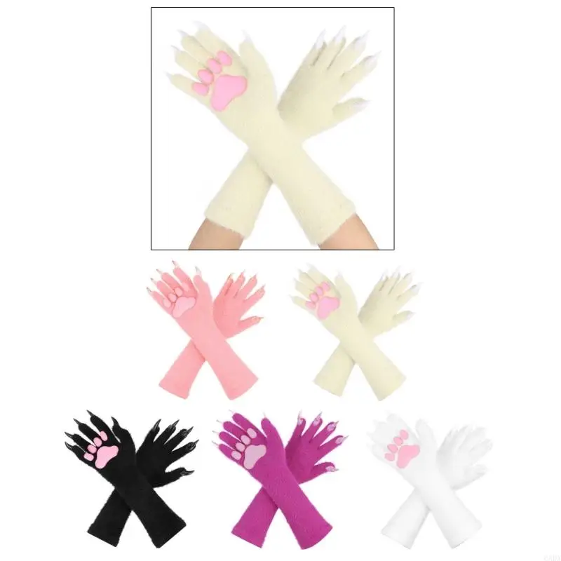 Halloween Silicone Gloves With Faux Lining Plush Pad Nails Cosplay Reusable Costume Accessory For Themed Parties