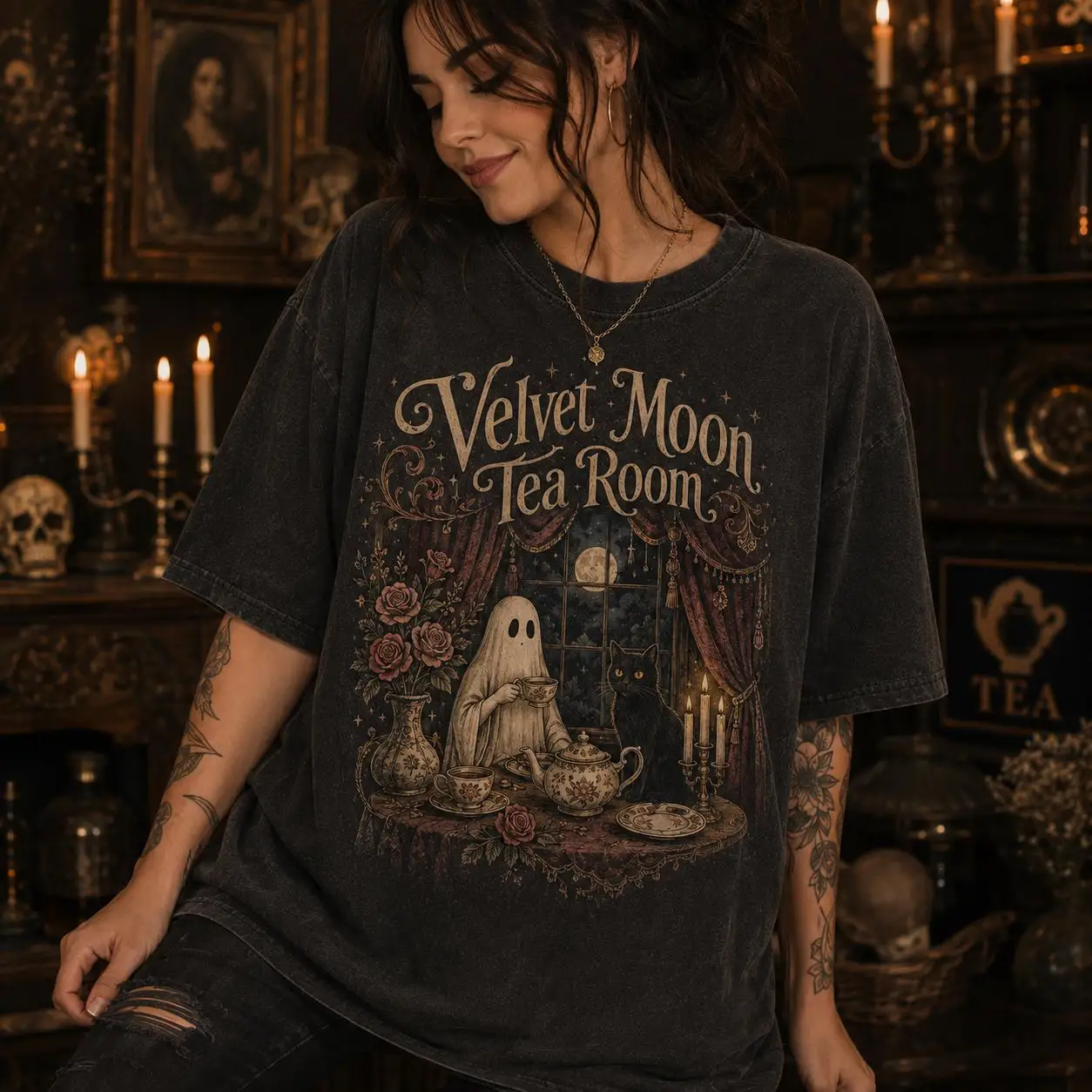 Moth And Marigold Club Shirt,  Halloween Shirt, Botanical Moth Tee, Whimsigoth Floral Spooky Fall Shirt