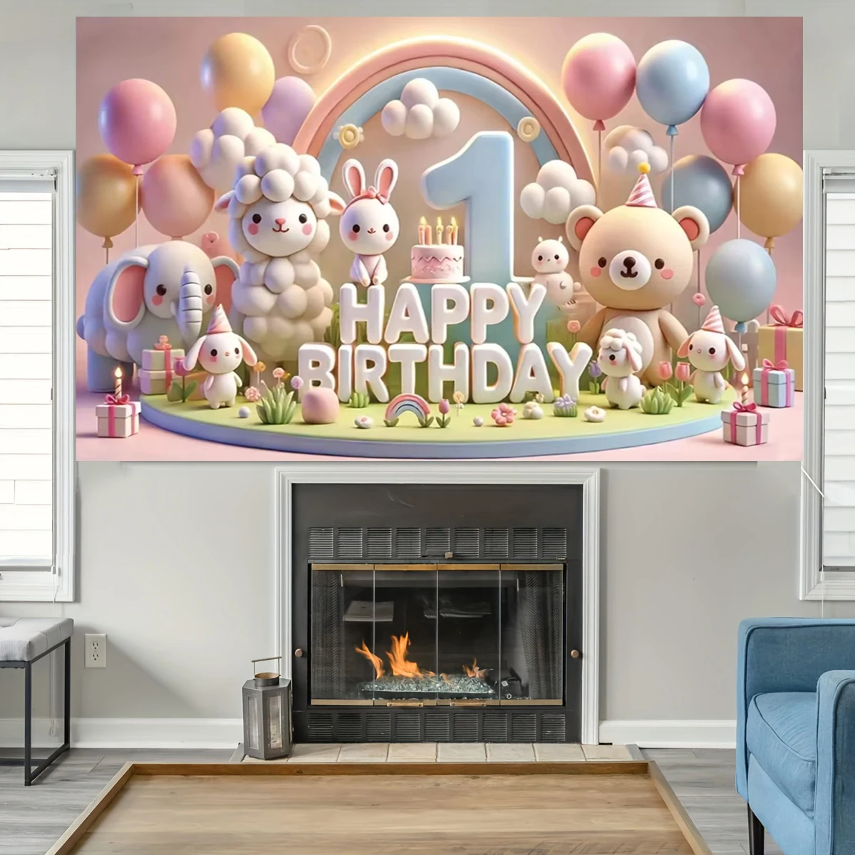 3D Balloon Rainbow Theme Background Cloth Pink Newborn Baby Girl Colorful Birthday Party Photography Prop Decoration Gift Banner