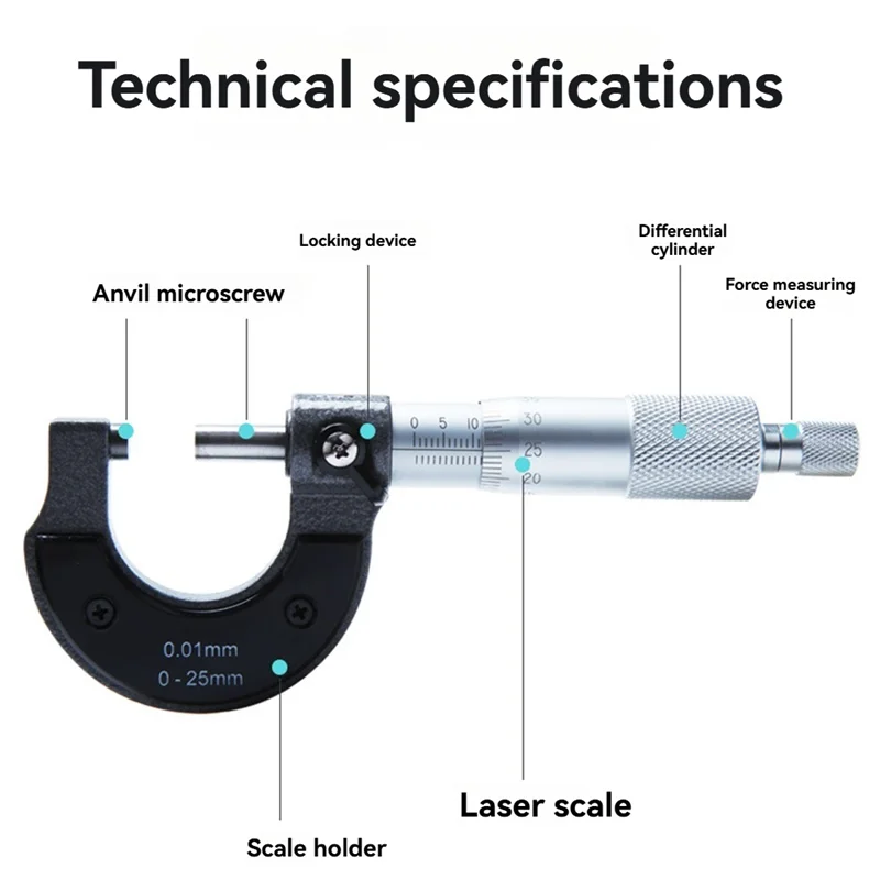 LJL Precise Gauge Micrometer 0-25Mm 0.01Mm Outside Metric Caliper Measurement Micrometer Tool Mechanical Micrometer