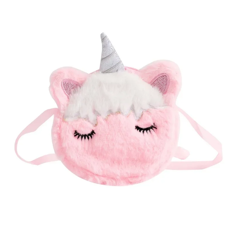 1 Piece Cartoon Shoulder Bag for Kids Girl Lovely Animal Unicorn Coin Bag for Toddler Girl Travel Plush Crossbody Storage Bag