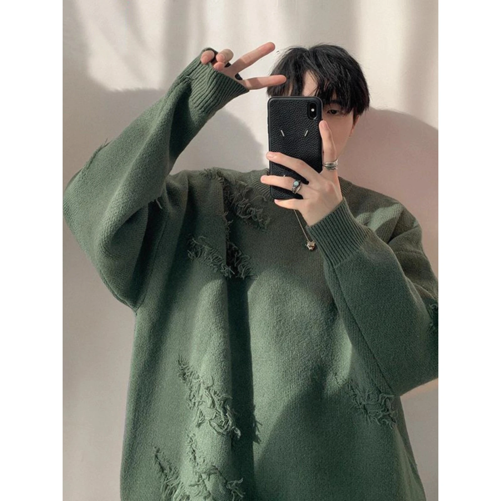 

Autumn Winter Large Size 300 Pou Hong Kong Sle Retro Lazy Knitwear Men's Loose Warmth Sweater Polyester Thiened