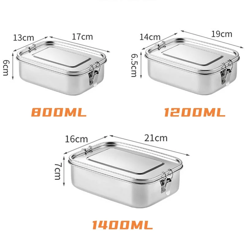 304 Stainless Steel Bento Lunch Box Double Buckle Sealed Picnic Box Student Square Food Storage Containers 1/2/3 Grid Lunch Box