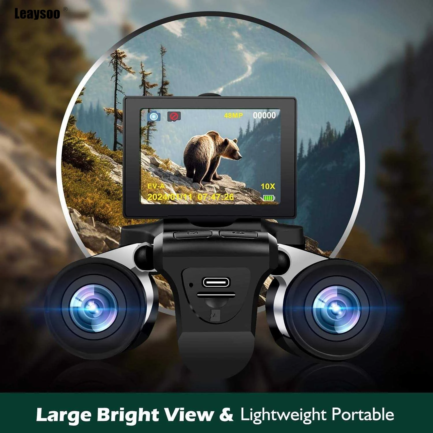 

8-12X Digital Binoculars Camera 2.5K UHD Video 48MP Photo 12X Optical Zoom IPS Screen Rechargeable Telescope for Hunting Birding