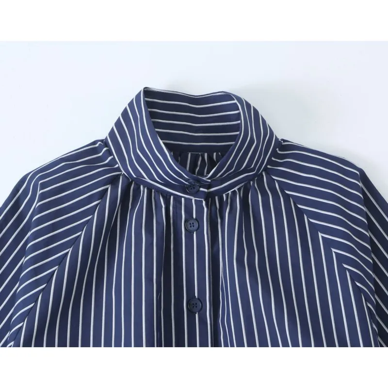 Women's bow tie fastening Striped Blouse With Lace-Up Autumn High-Neck Long Sleeve Button Women's Blouses Casual Female Shirts 4