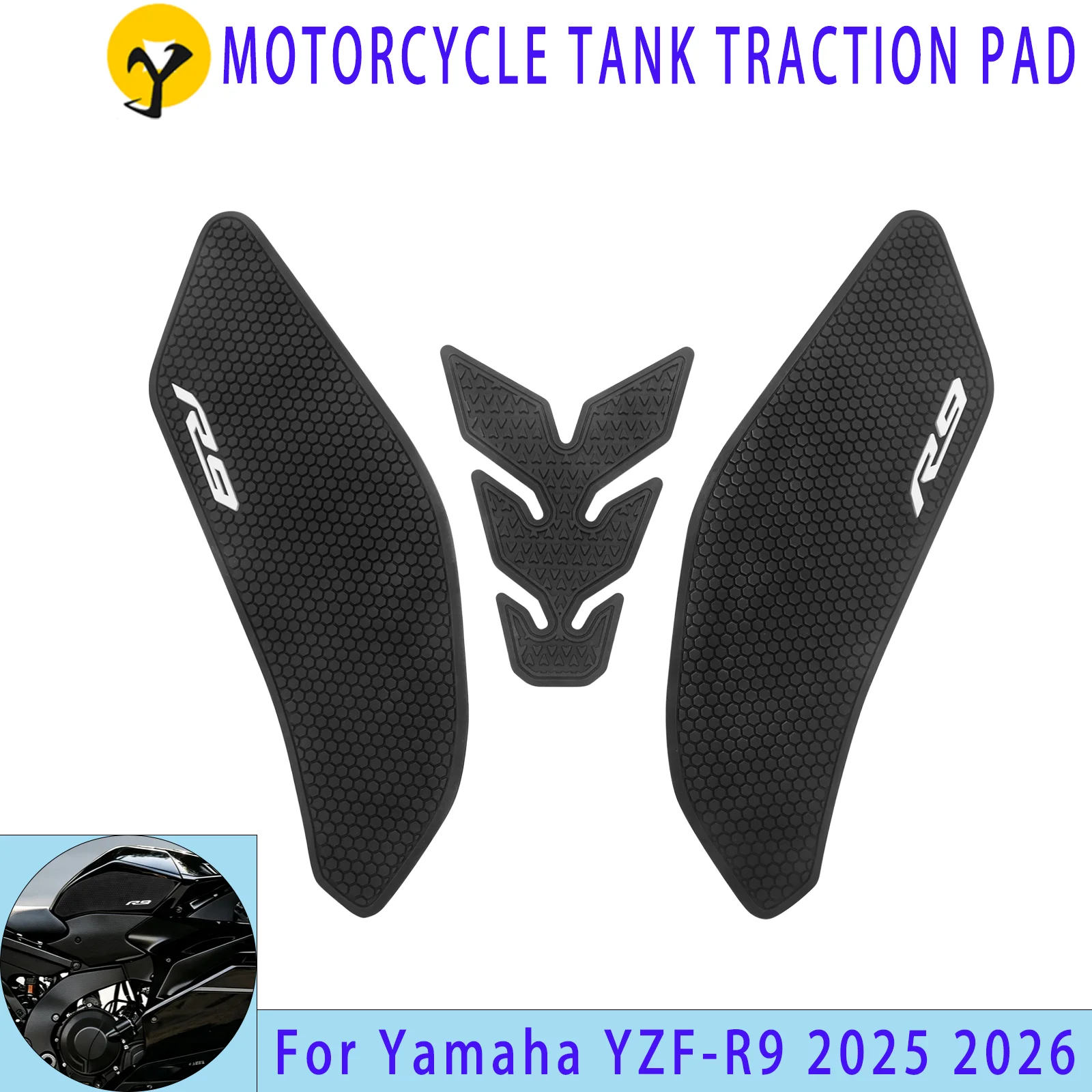 For YAMAHA YZFR9 YZF-R9 R9 2025-2026Motorcycle Side Fuel Tank Pads Protector Stickers Decal Gas Knee Grip Traction Pad Sticker