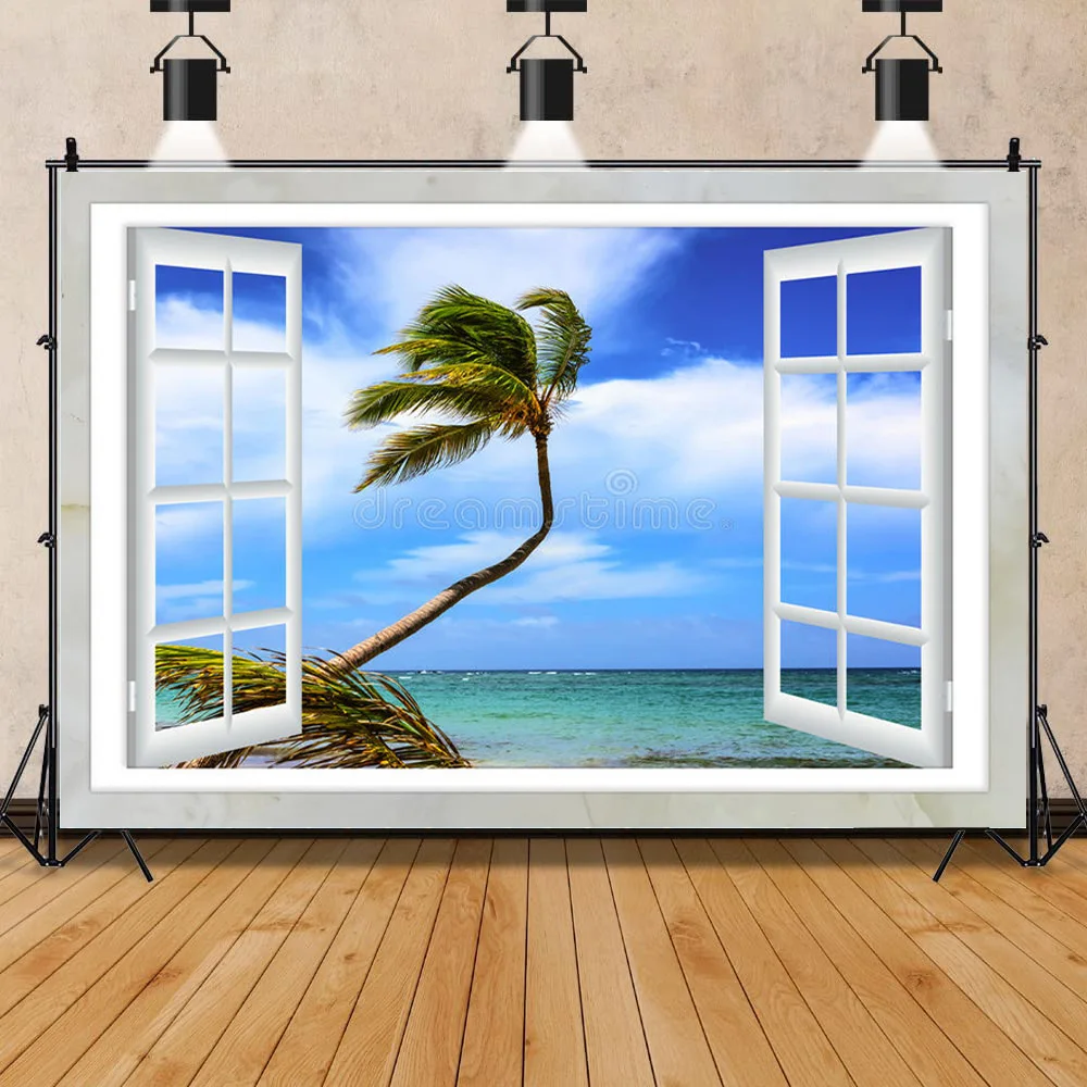 

SHENGYONGBAO Art Cloth Scenery Outside The Window Photography Backgrounds Props Seaside Tree Landscape Photo Backdrops CH-02