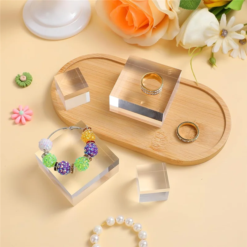 

A74E-16 Pcs Square Acrylic Blocks For Display Clear Block Stand Polished Jewelry For Display Showcase