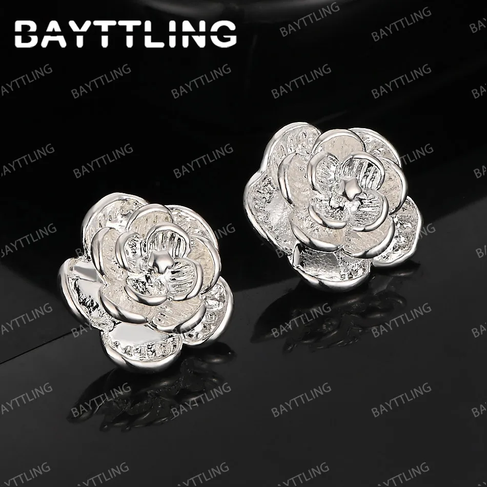 

2025 Luxury 925 Sterling Silver Fashion Flower Stud Earrings Women Gift Beautiful Simple Accessories Wedding Jewelry