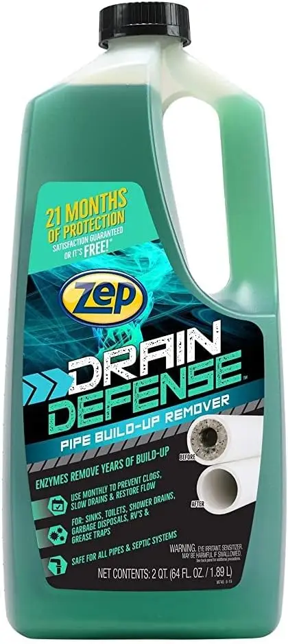 Zep Drain Defense Pipe Build-Up Remover 64oz Enzyme Cleaner