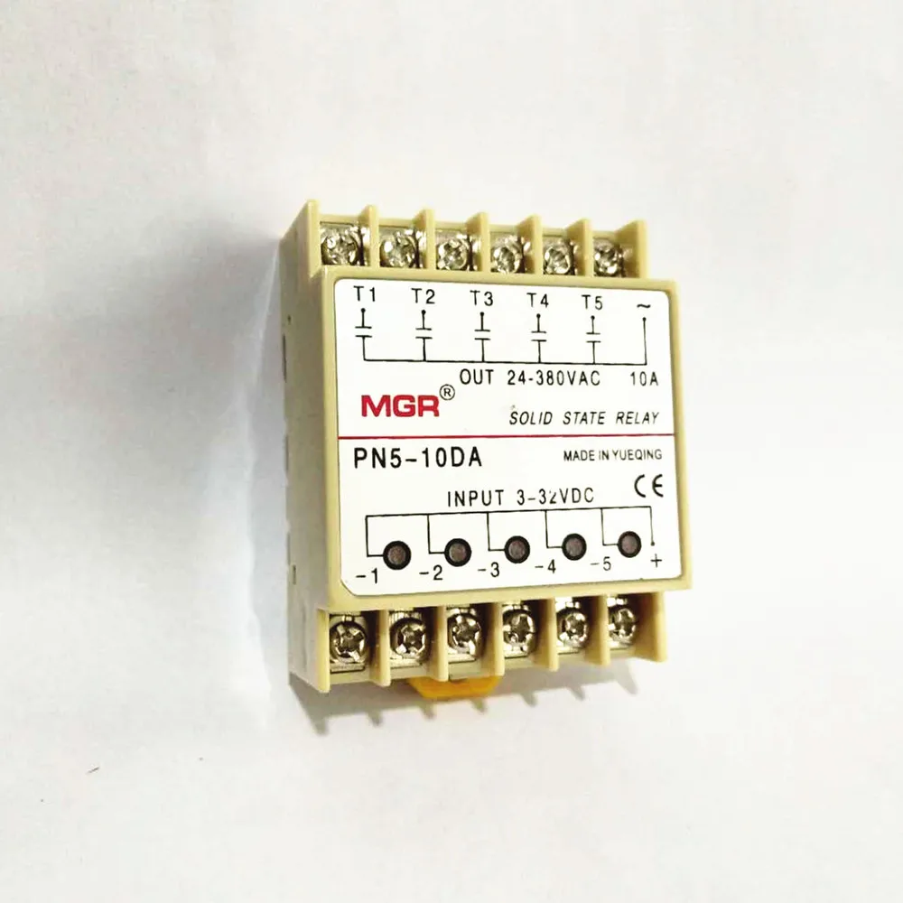 5 Channels 10DA Din Rail Mounting SSR Quintuplicate Five Input 3~32VDC Output 24~380VAC DC Solid State Relay