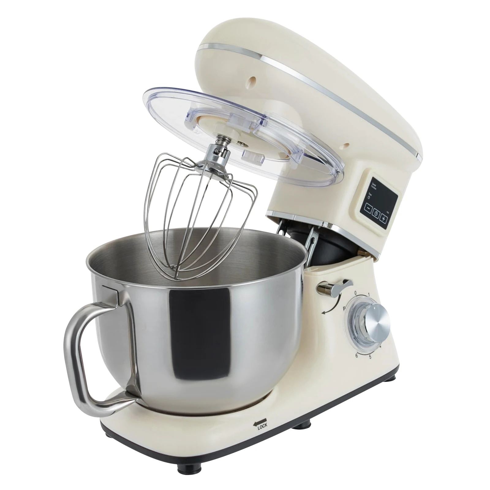 White Digital Stand Mixer 1350W, 6.5Qt Kitchen Mixer With Dough Hook Beater Whisk, 6+1 Speed Timer Control Kneading Machine for Bread Dough Cake, US Plug