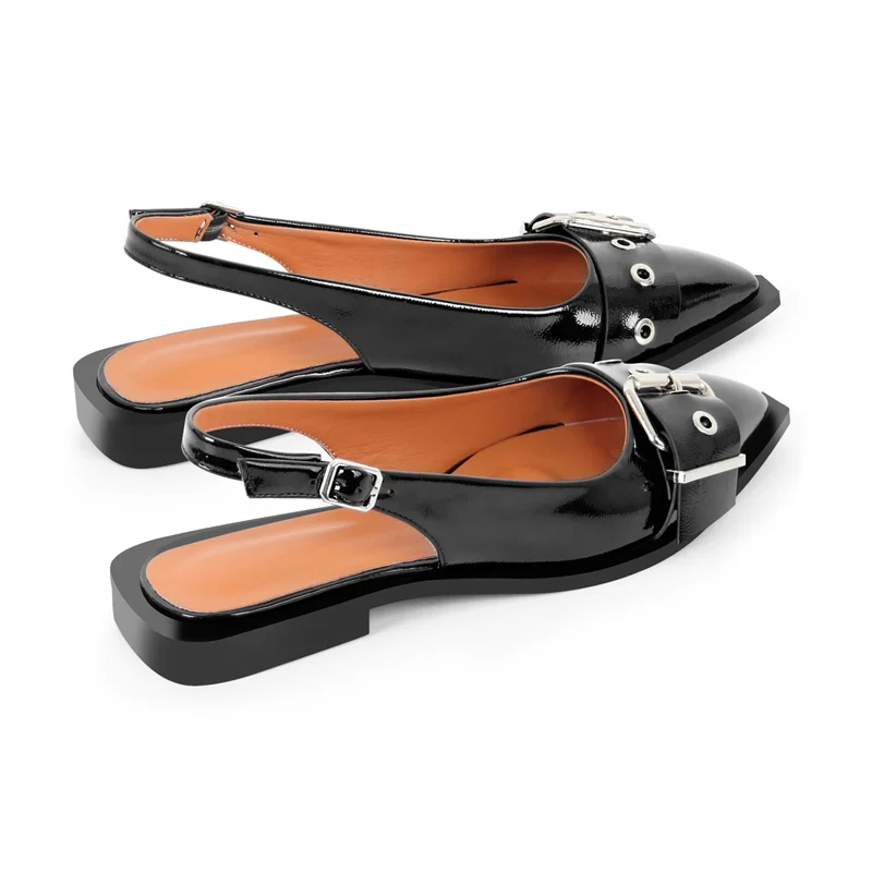 Onlymaker Damen-Schuhe, schwarz, spitze Zehenschnalle, Slingback-Schnalle, flache Schuhe, bequem, Mary Jane, Übergröße, modische Schuhe