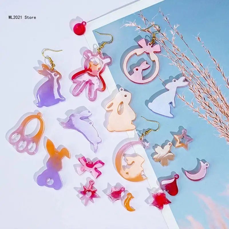 Cute Cat Rabbit Silicone Mold DIY Crystal Earrings Pendant Charm Mould UV Epoxy Resin Molds Keychain Jewelry Making Tool