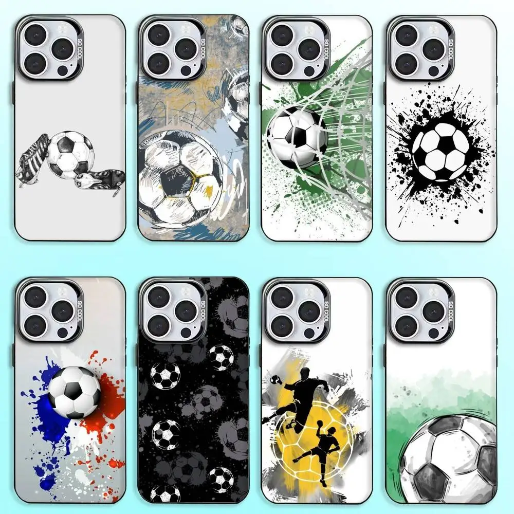 

Football Passion Soccer Ball Phone Case For iPhone17,16,15,14,13,12,11 Plus,Pro Max Colored Silver Plated Inside Cover