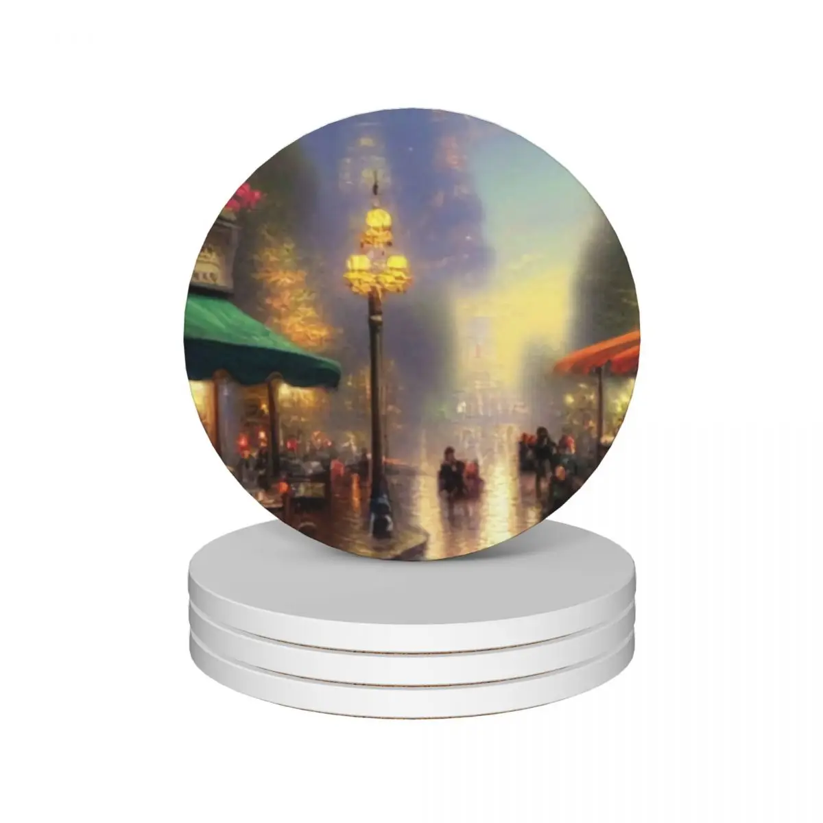 Cafe in Paris at Sunset at Night Ceramic Coasters (Set of 4) cup set for table tile Coasters