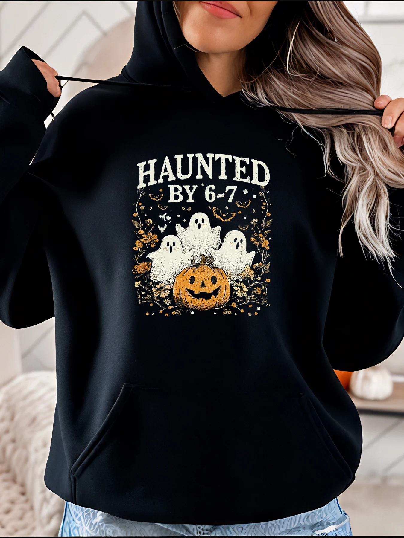 

Толстовка с капюшоном на Хэллоуин с привидениями, женская повседневная толстовка с принтом тыквы, осенне-осенний сезонный наряд для женщин