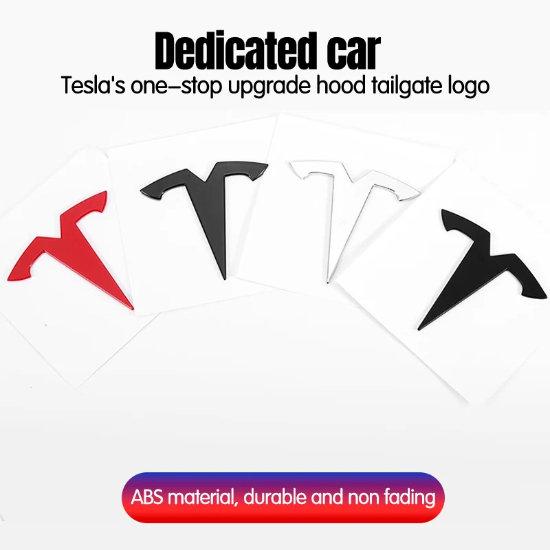 For Tesla - Car Front Emblem Rear Trunk Emblem Suitable For Model 3 Model Y Metal Logo Replacement Rear and Rear Logos Blackenin
