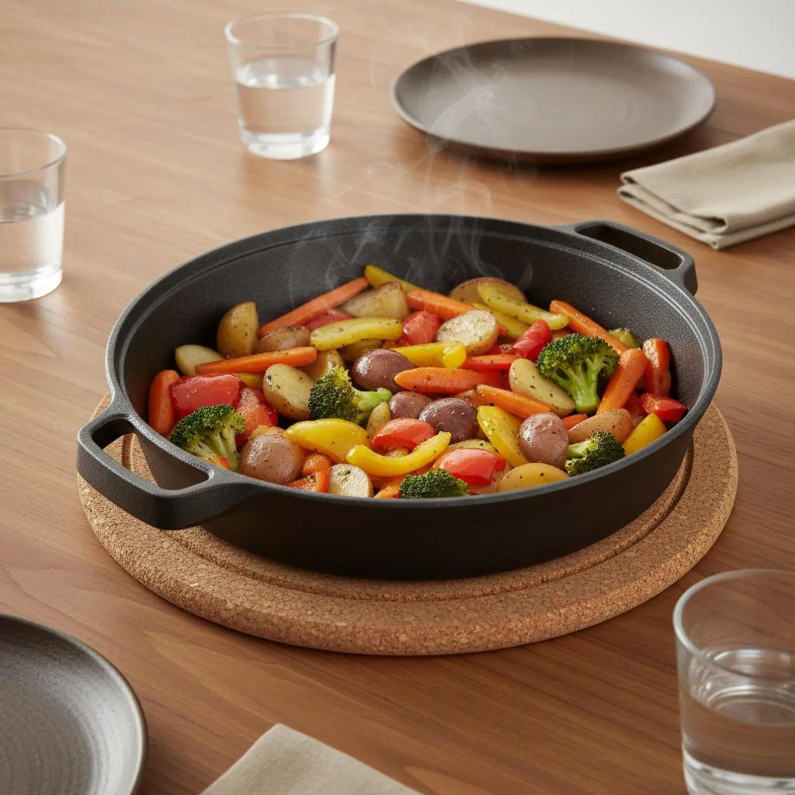 Durable Cast Iron Skillet Pan 30cm Heat Retaining Fry Pan for Steak Pancakes Stir Fry Roasting Kitchen and Home Cooking
