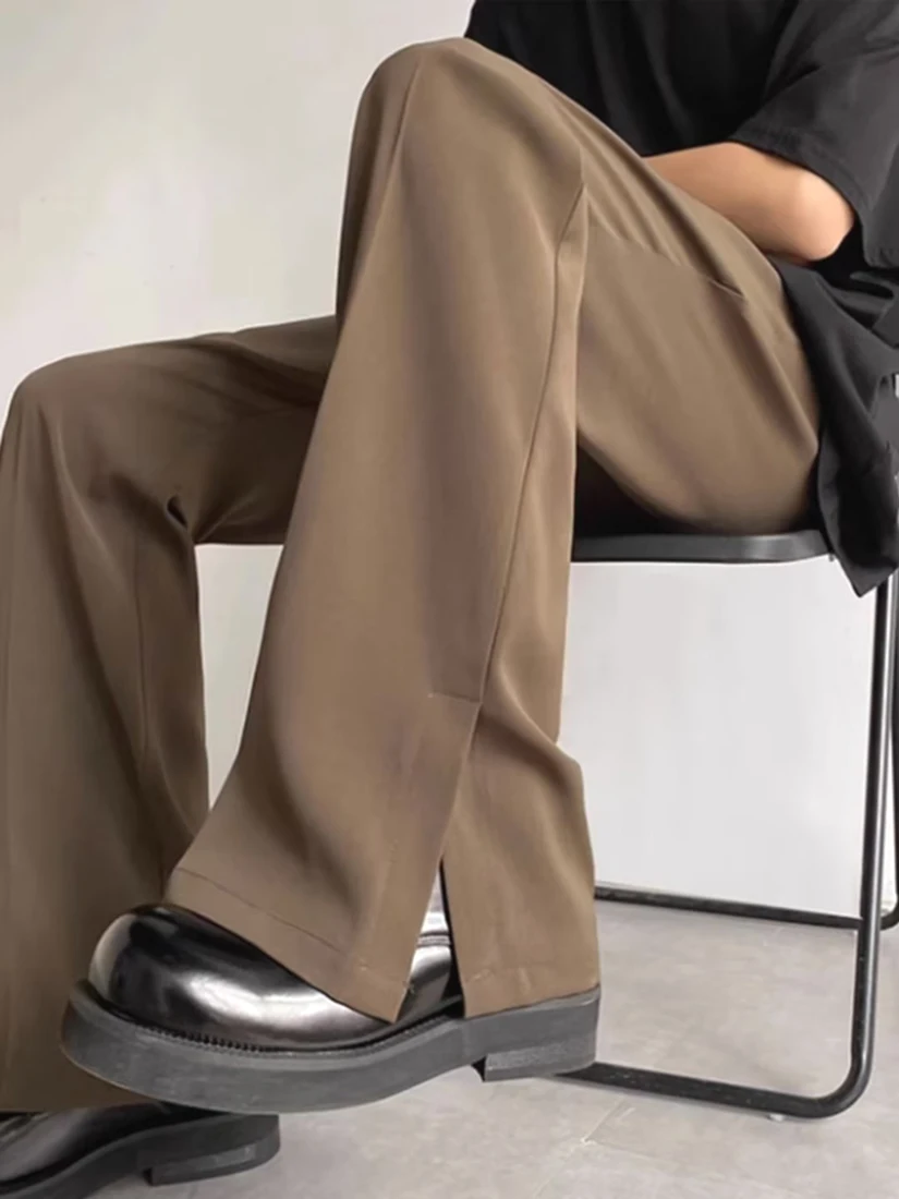 

American Vibe Brown Micro Flared Men's Trousers High Waist Slimming Floor-Length Silk Casual Pants No Ironing Required
