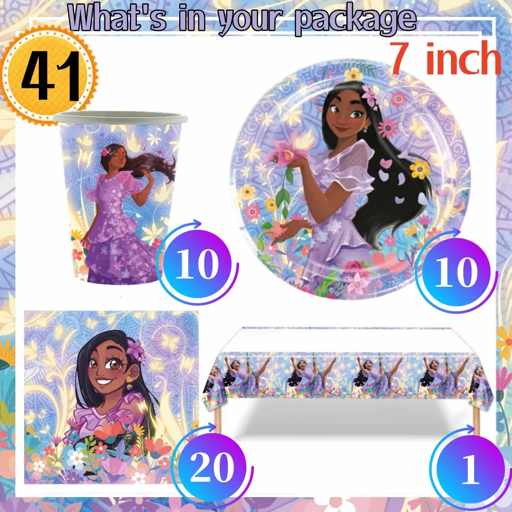 Disney Encanto Party Decorations Isabella Theme Tableware Balloons Backdrops Set Baby Shower Kids Girls Birthday Party Supplies