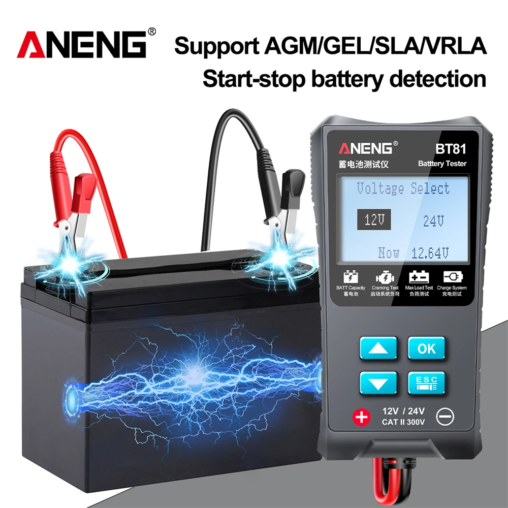 ANENG BT81 Car Battery Tester 12V/24V 100 to 1700CCA Cranking Charging Circut Tester Battery Analyzer 12/24 Volts Battery Tools