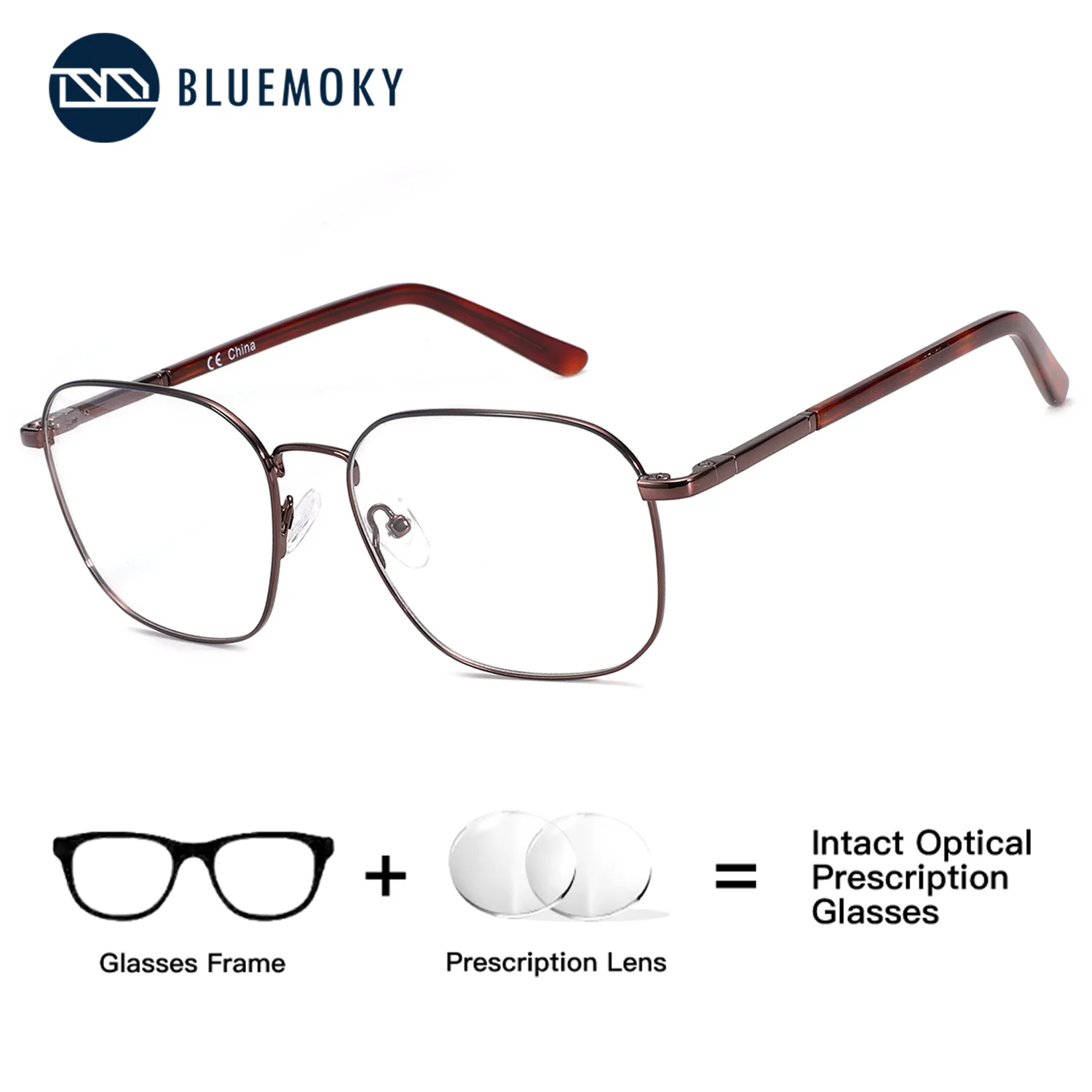 

BLUEMOKY Metal Square Prescription Glasses, Men's and Women's optical lenses with recipe , myopia multifocal,blue light glasses